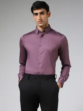 WES Formals Solid Grape Purple Cotton Blend Slim-Fit Shirt