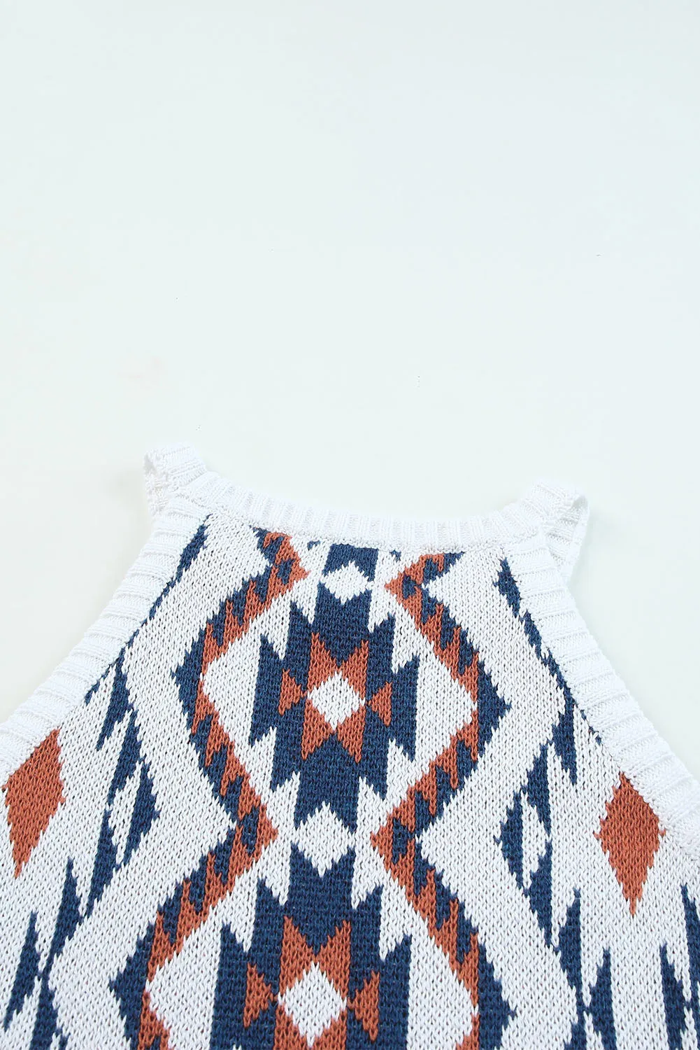 White Aztec Geometric Print Knitted Tank Top