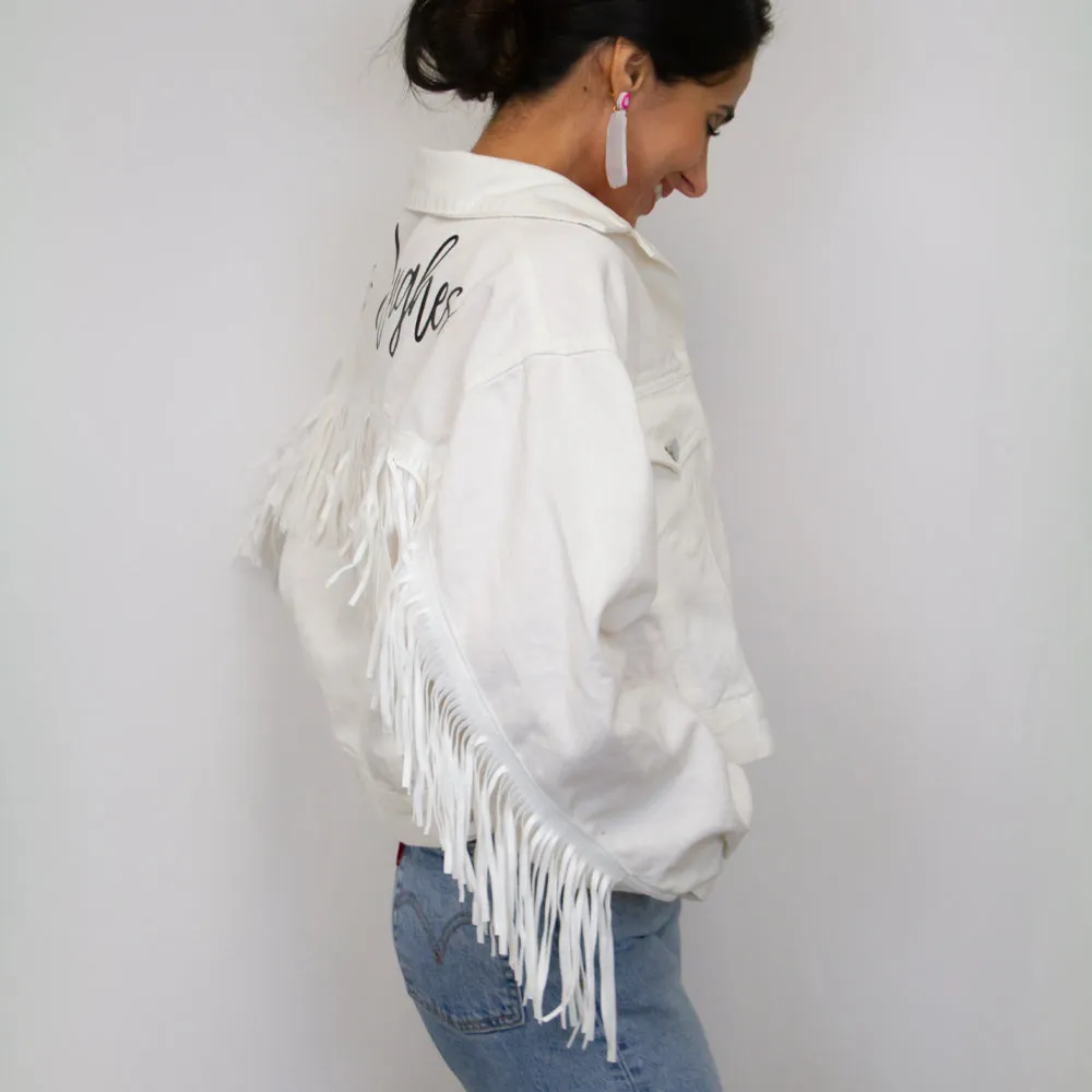 (White Fringe) Mrs White Fringe Denim Jacket