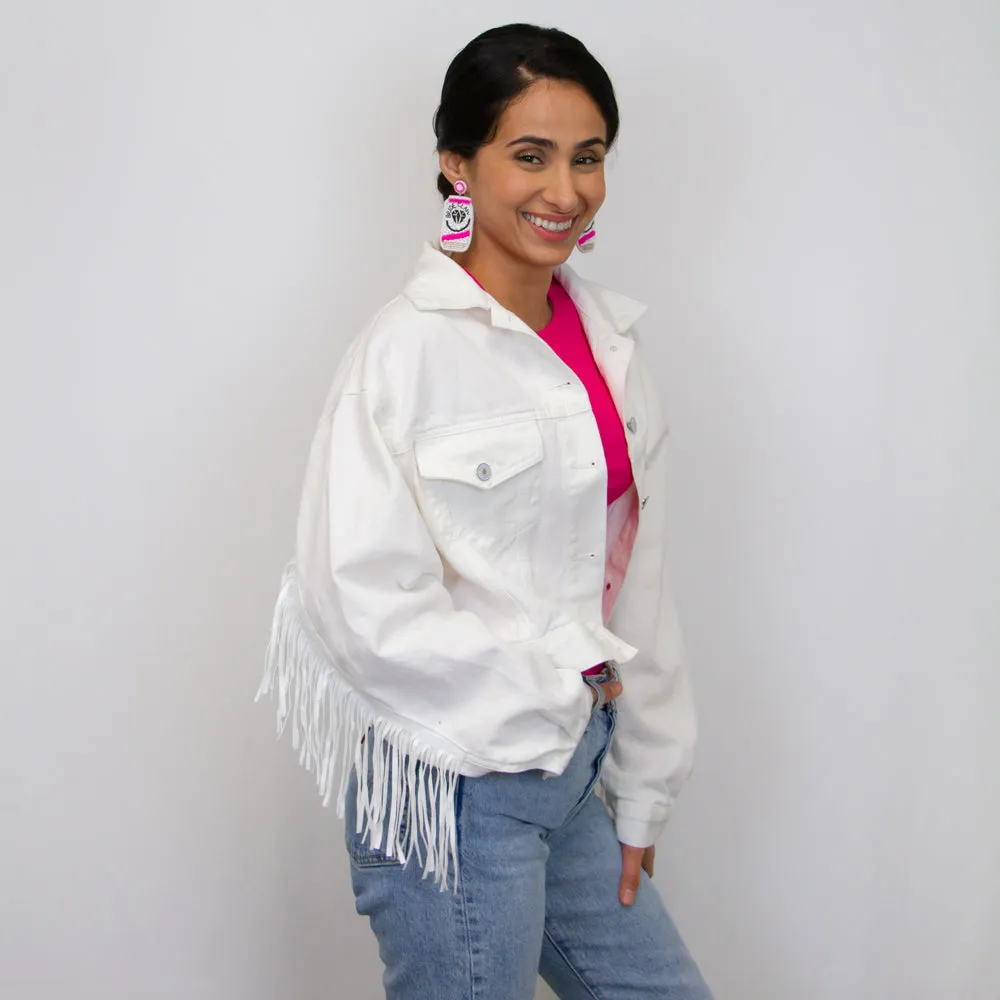 (White Fringe) Mrs White Fringe Denim Jacket