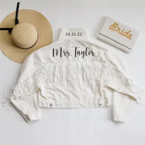 (White Fringe) Mrs White Fringe Denim Jacket