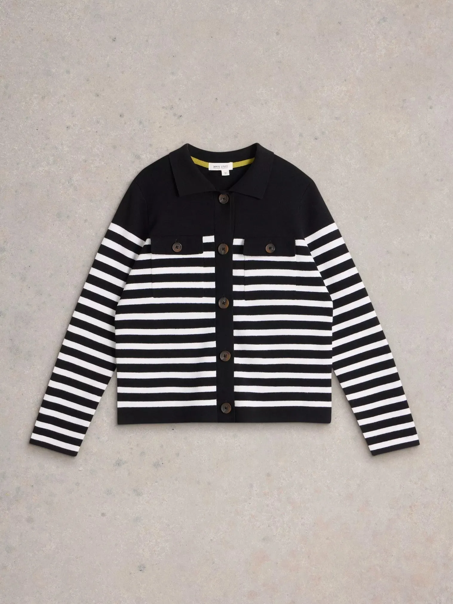 White Stuff Sara Stripe Knit Shacket Black MLT