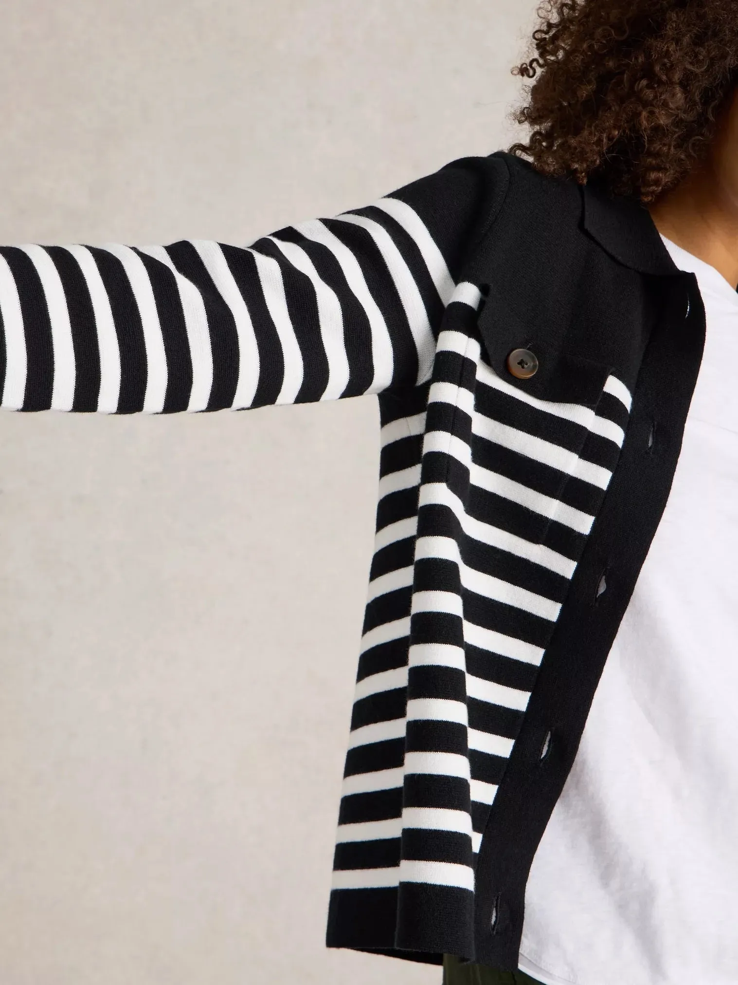 White Stuff Sara Stripe Knit Shacket Black MLT