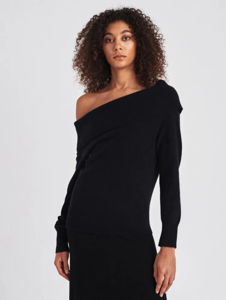 White   Warren - Cashmere Bardot Sweater in Black