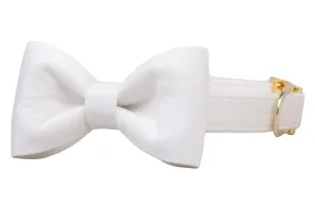 White Wedding Woven Bow Tie Dog Collar