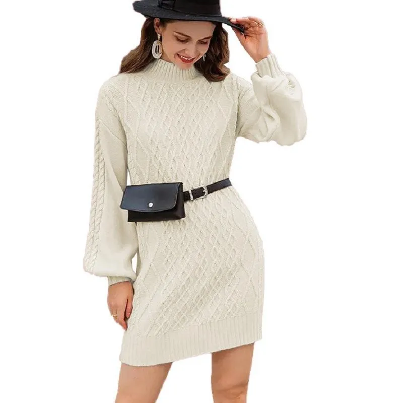 Women Long Lantern Sleeve Casual Loose Oversized Sweater Dress