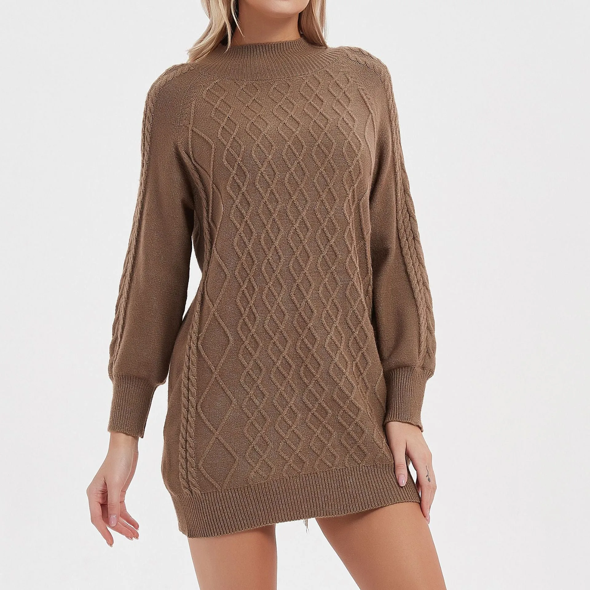 Women Long Lantern Sleeve Casual Loose Oversized Sweater Dress