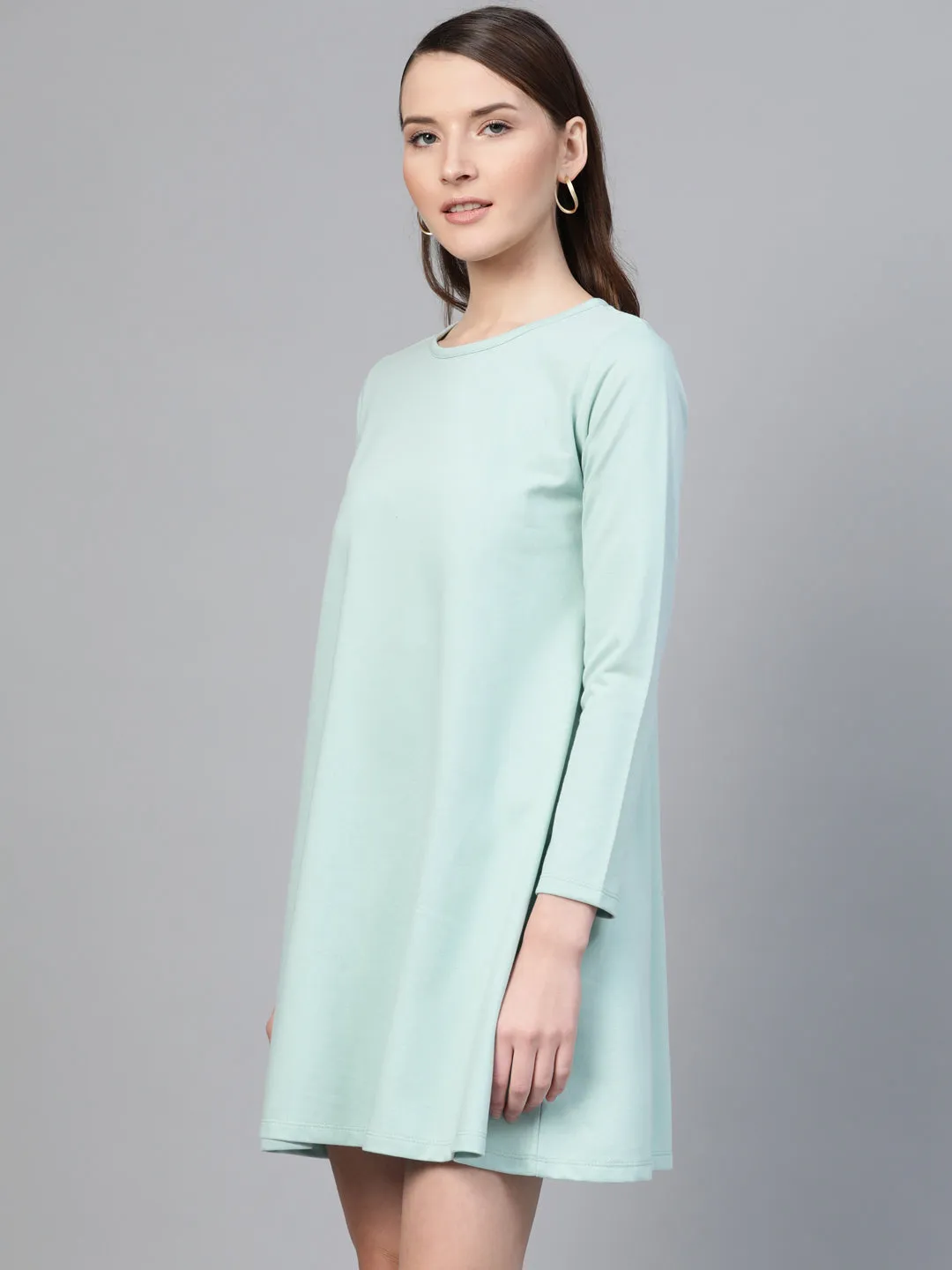 Women Sea Green Terry Tent Dress