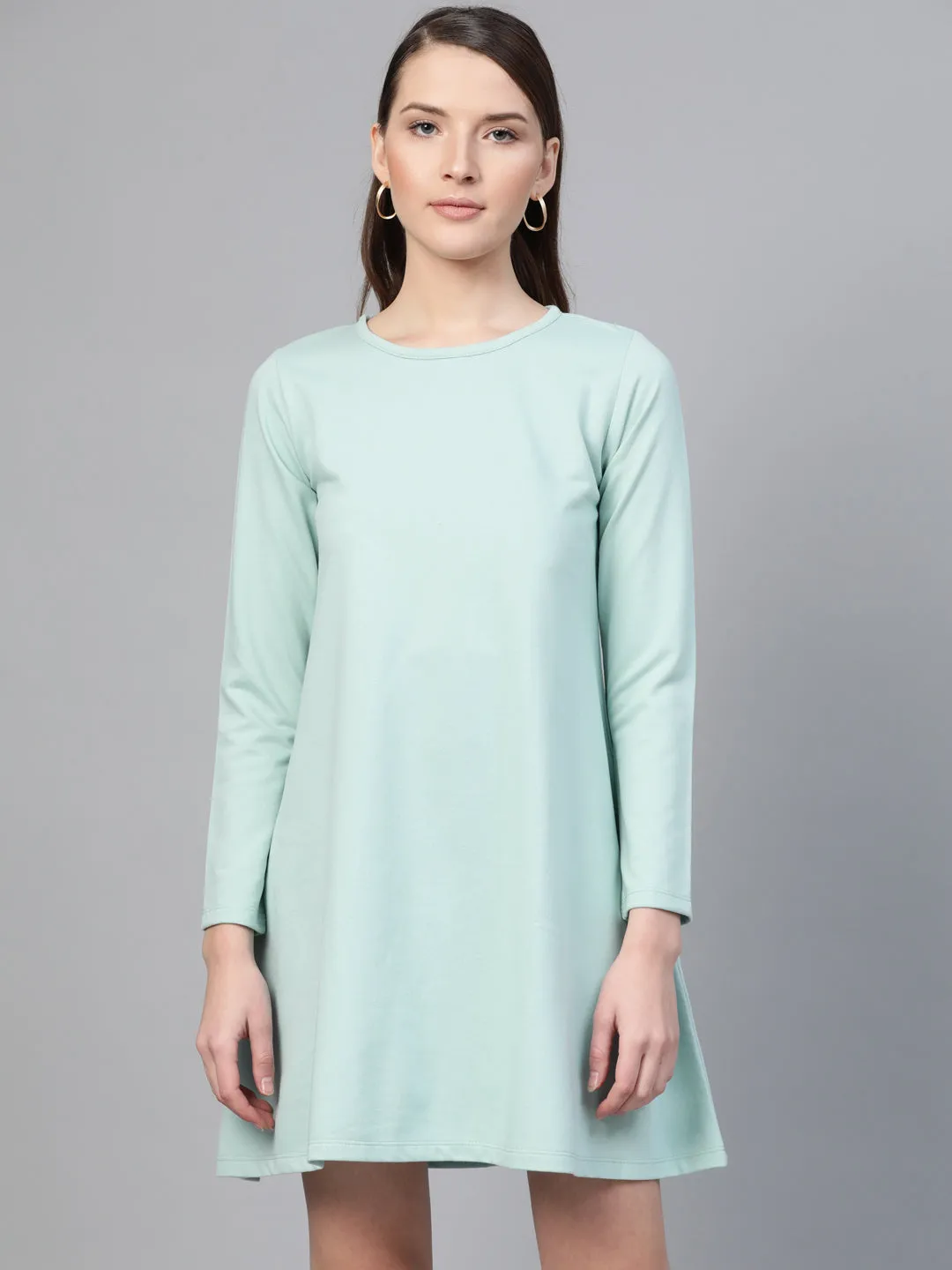 Women Sea Green Terry Tent Dress