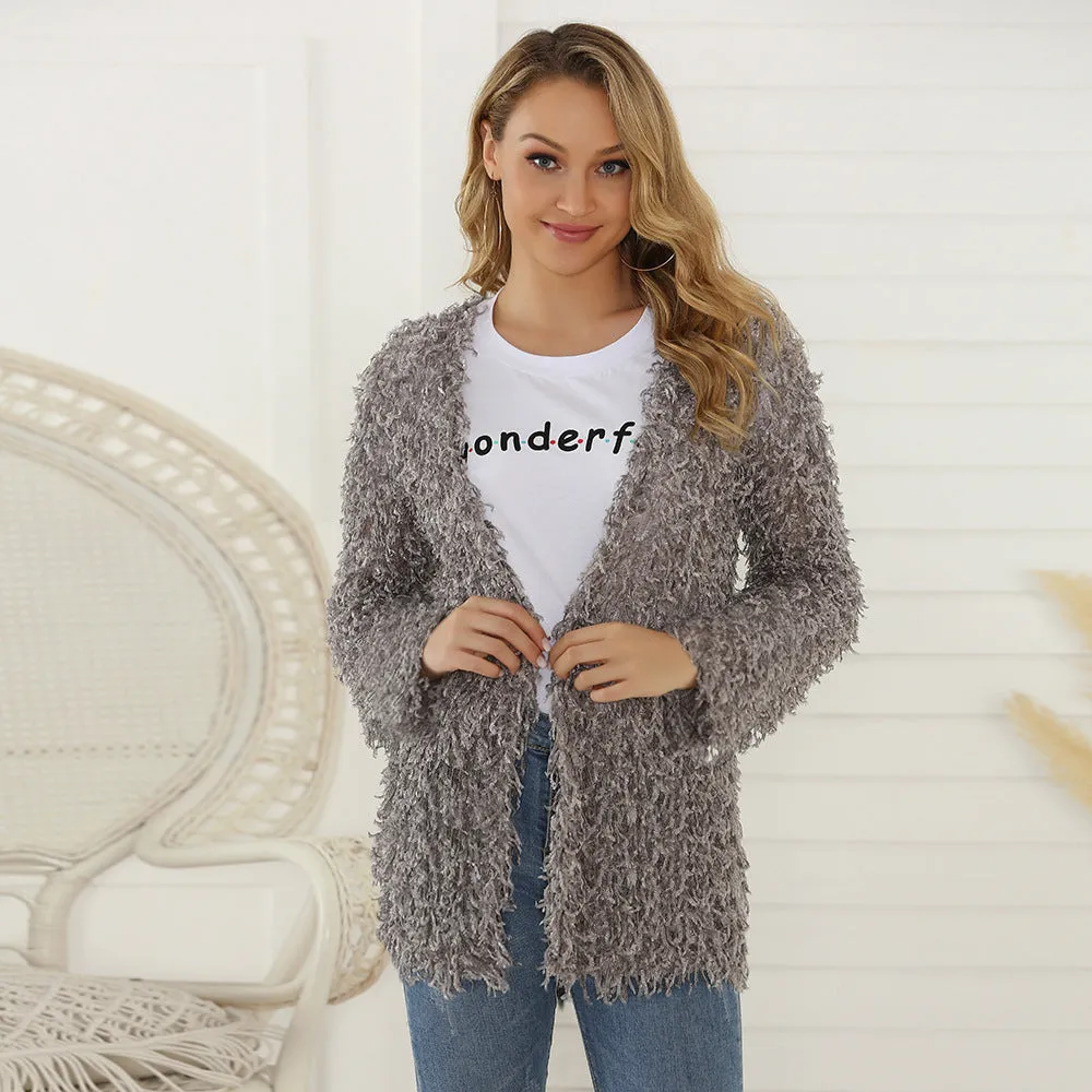 Women's Autumn Coat Long-sleeved Cardigan Mid-length Plush Coat Top