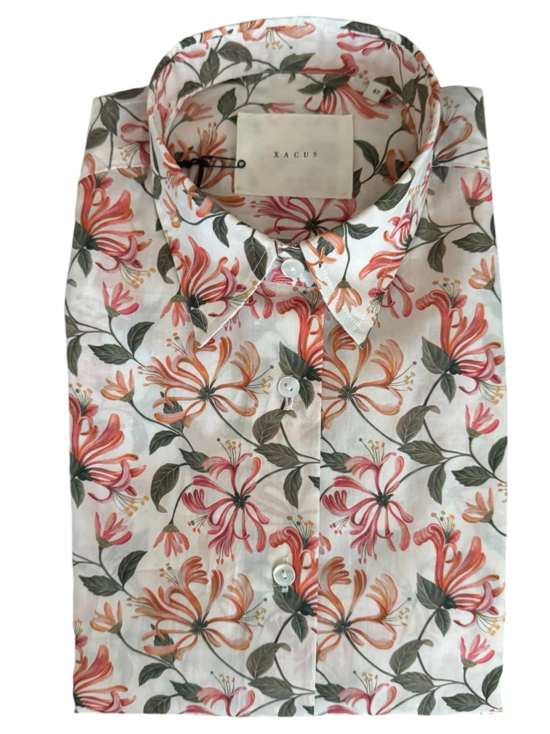 Xacus Women's Shirt - White w/Orange Floral