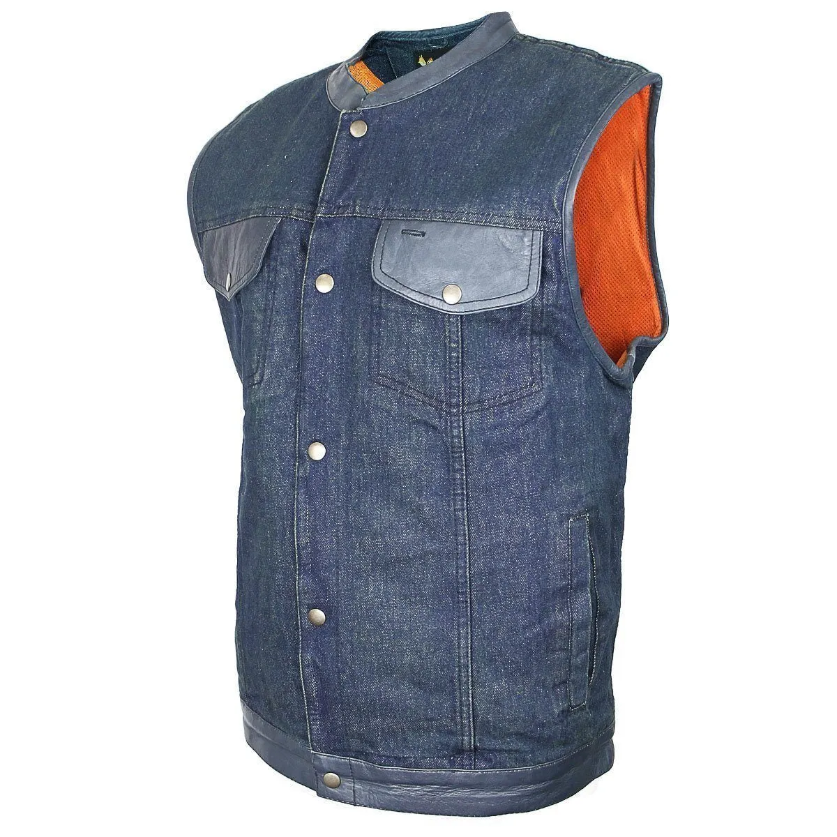 Xelement DMX2242 Men's Blue Denim Mid Collar Gun Pocket Vest