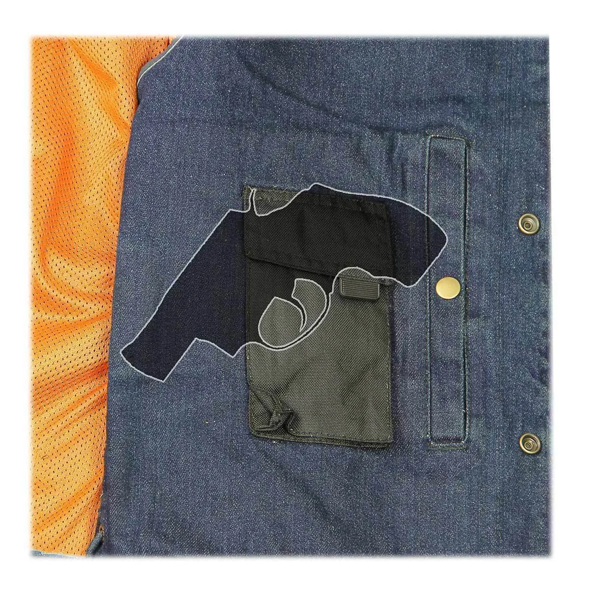 Xelement DMX2242 Men's Blue Denim Mid Collar Gun Pocket Vest