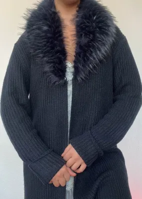 Y2k Navy Fur Collar Cardigan (L)