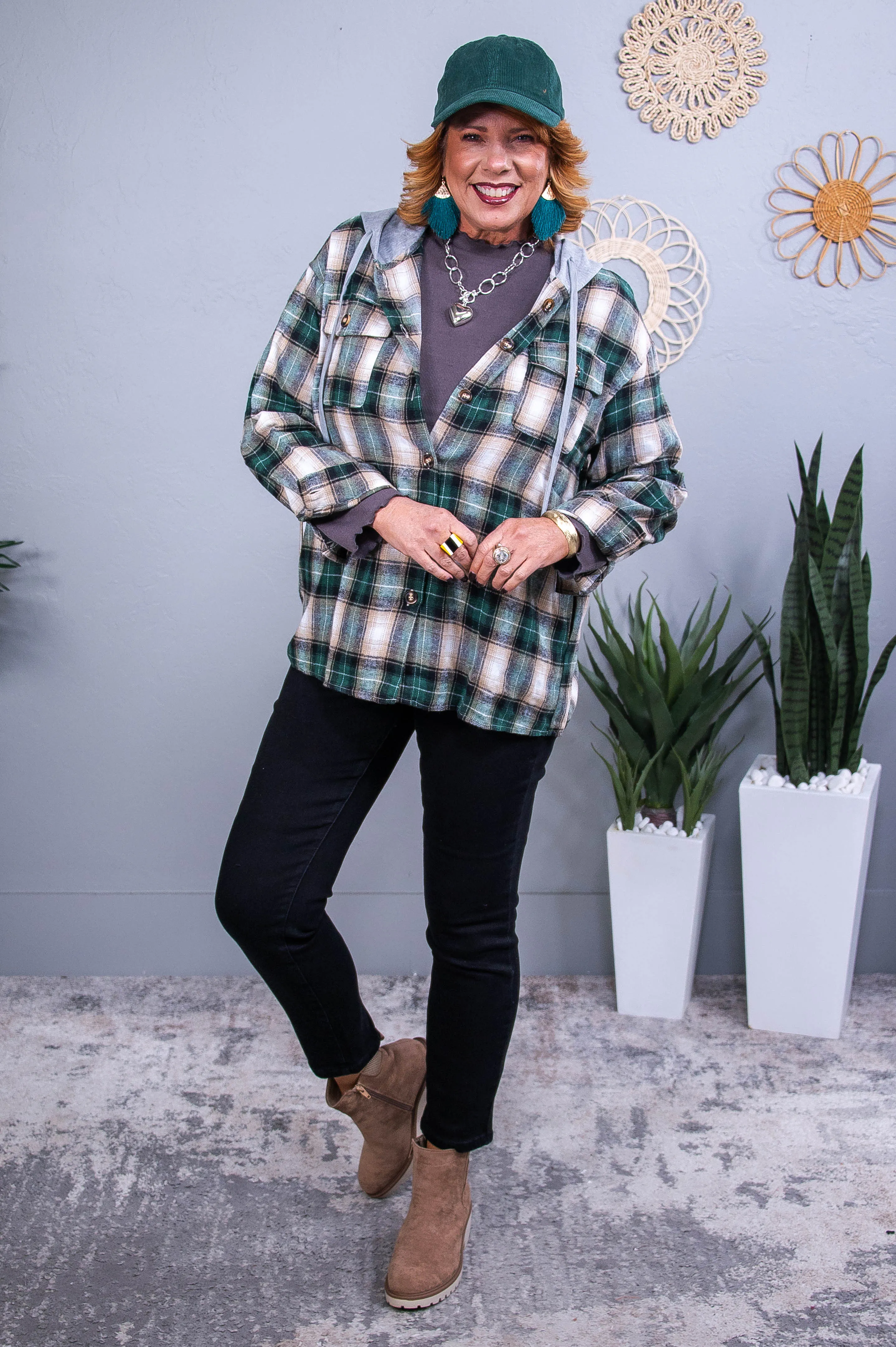 You'll Be Mine Forest Green/Multi Color Plaid Shacket - O5595FGN