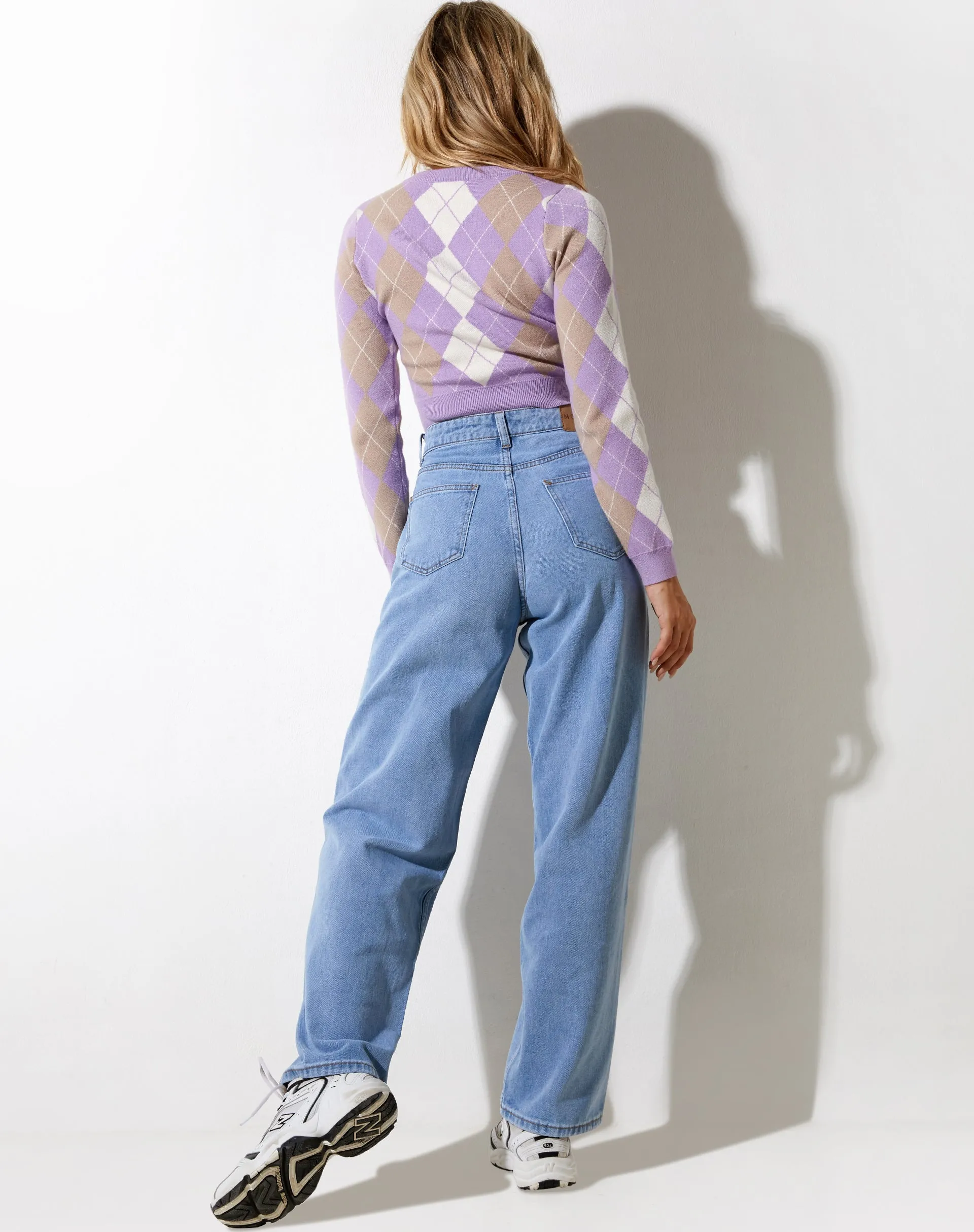 Zuki Jumper in Argyle Lilac Cream and Tan